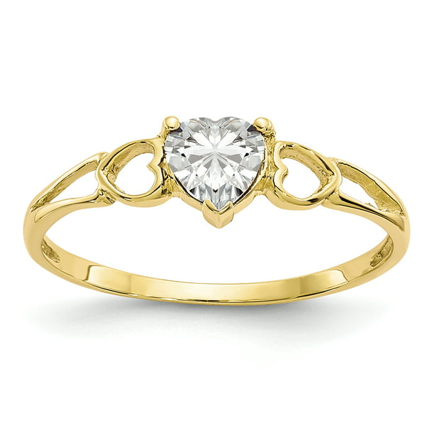 Size 7 14K Solid Yellow Gold Star With Tiny Heart Fancy CZ Ring 